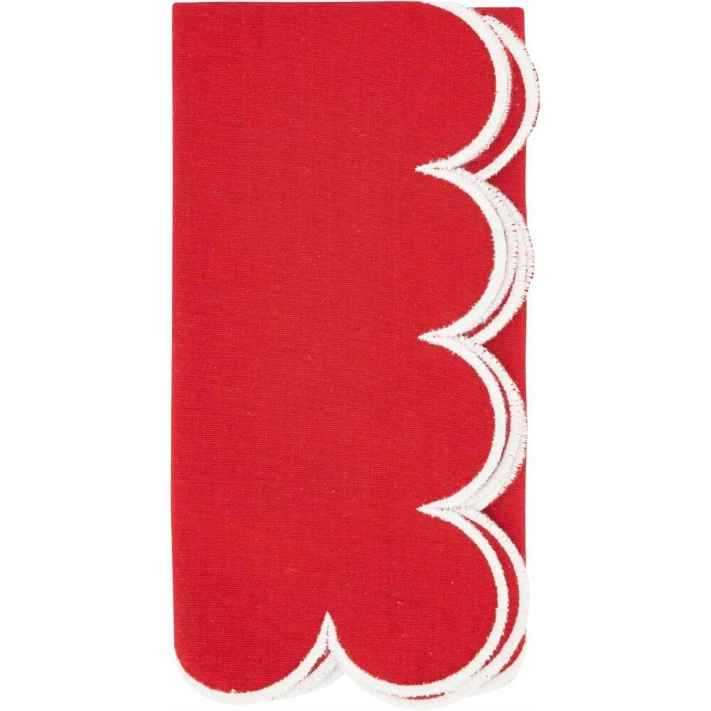 NEW SARO LIFESTYLE scallop cotton napkins in red/white